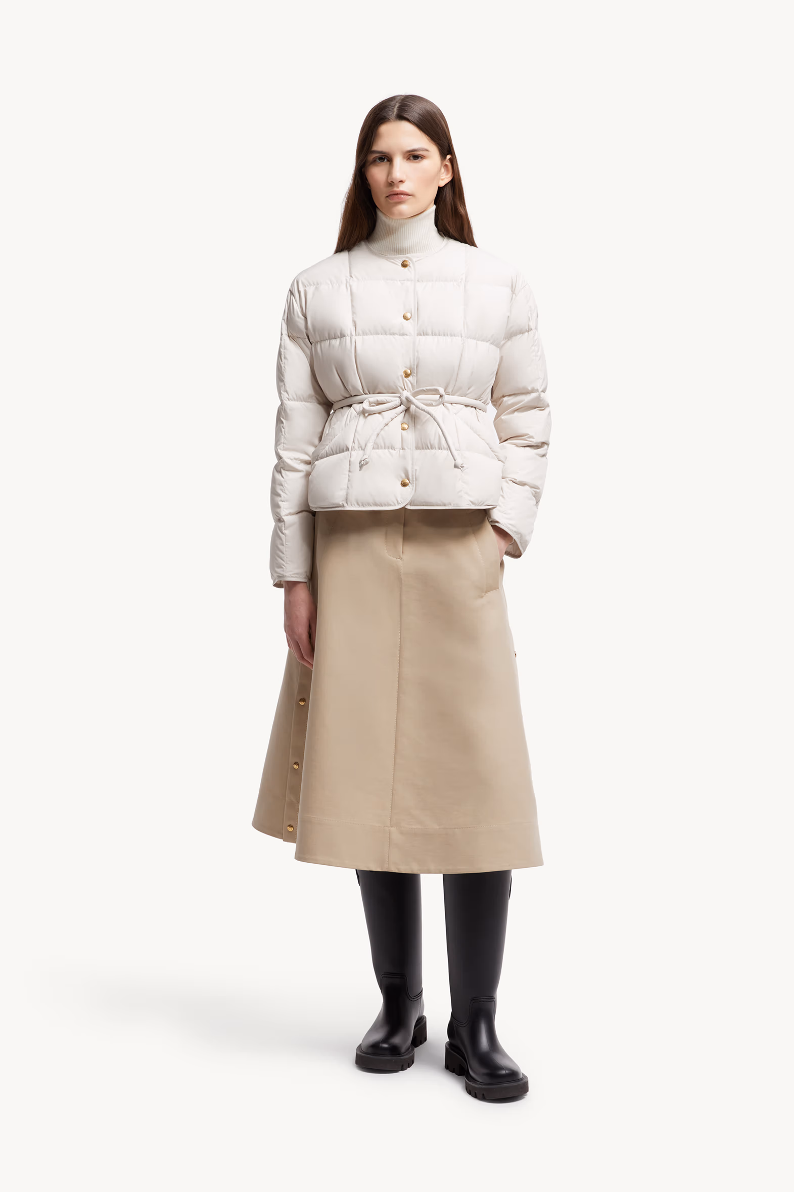 Plumífero corto con cinturón Caramagne Mujer Blanco Moncler 0